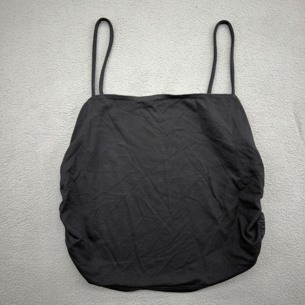 Reformation Ruched Apron Neck Camisole Sz MP Medium Petite Black Spaghetti Strap